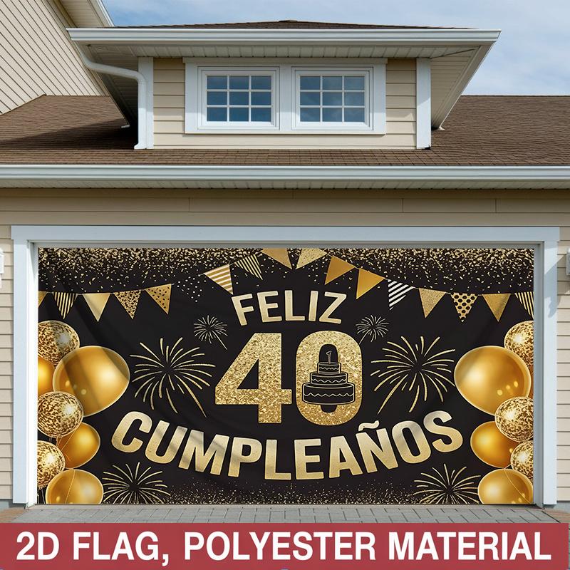 Happy 40th Birthday, 1pc Polyester Party Backdrop Banner, Photo Booth Background, Wall Decor