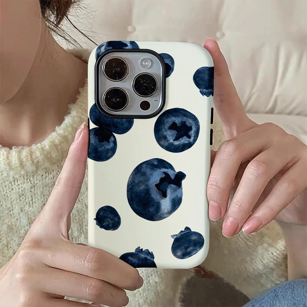 Летние фрукты Черничный узор 2-в-1 Чехол для телефона Подходит для iPhone 17 16 15 14 13 12 11 Pro/Max/Plus Ударопрочная задняя крышка