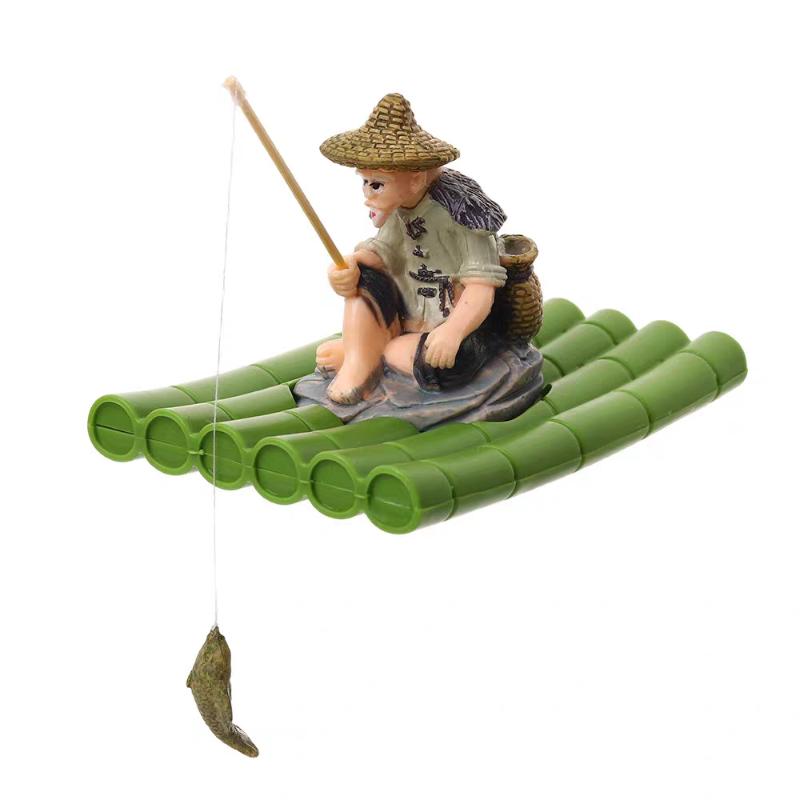 Bamboo Raft Floating Feeding Platform Handmade Fishing Ornament for Aquascape Miniature Landscape DIY Projects