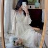 Early Fall High-end Temperament Goddess Model Clothes French Hepburn Style Long Dress White Lace Long-sleeved Dress Sub Plus Size