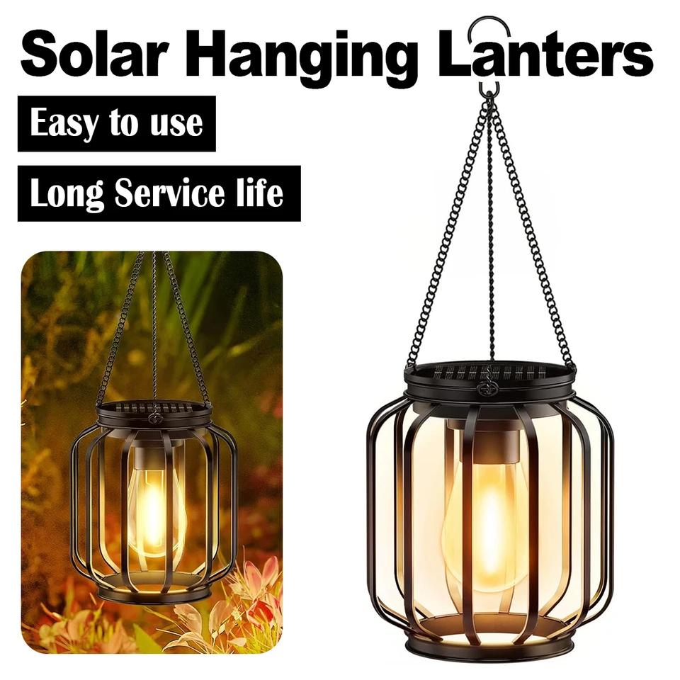 Solar Lantern Led Light Warm White Lamp Outdoor Sensor Garden Lights Waterproof Patio Yard Decoraiton Hanging For/outdoor Hollow
