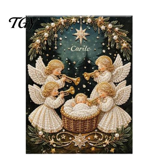 Handmade Religious Crafts Nativity Faux Pearl Art Kit, Holy Family Painting DIY Spiritual Wall Display 3D Craft Set for Adults, Home Christmas