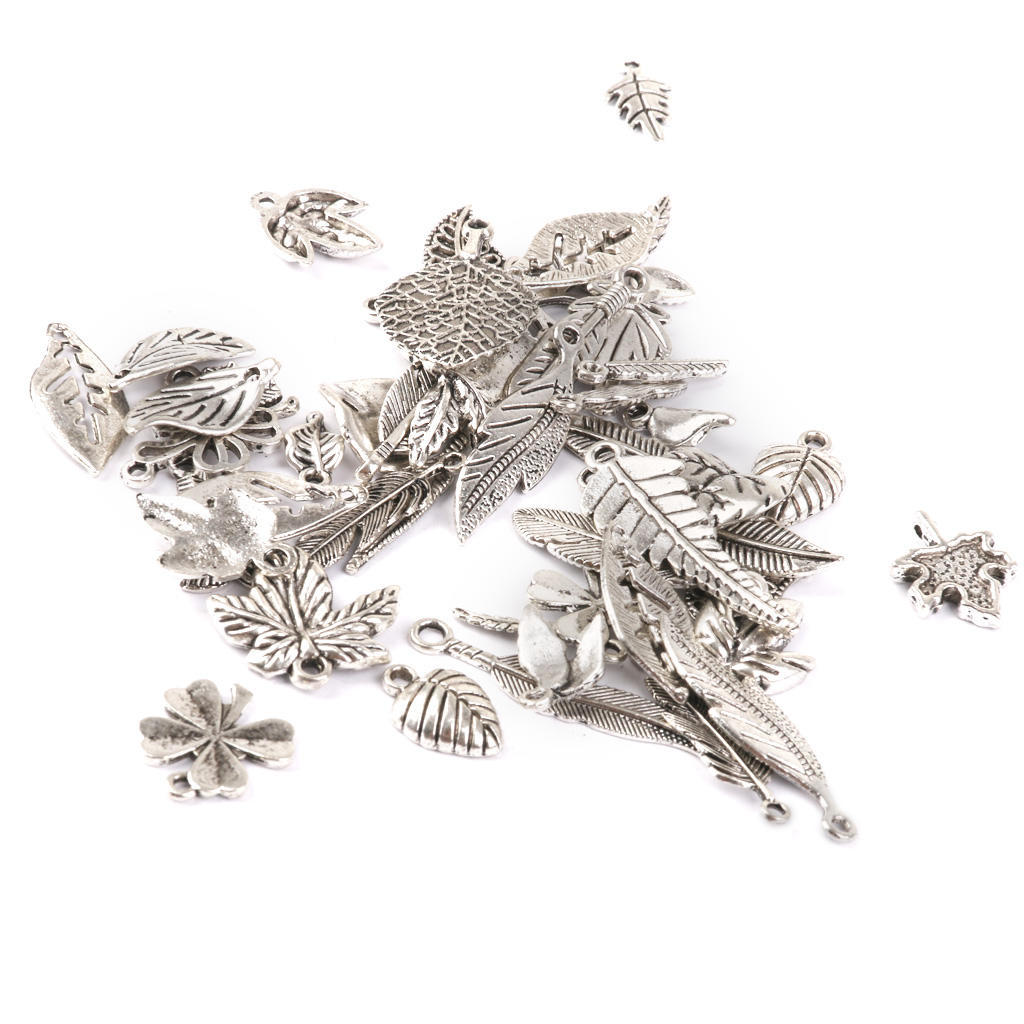 100pcs Mixed Leaves Tibetan Silver Charms Pendants Beads DIY Jewelry Findings
