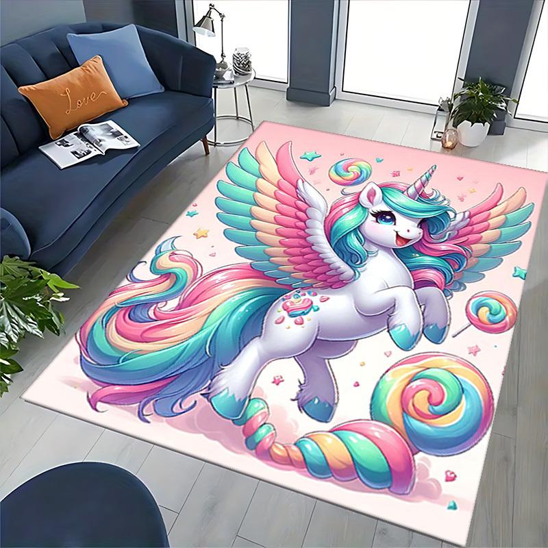 1pc Rainbow Unicorn Office Chair Mat - Anime Cartoon Design, Non-Slip Carpet for Home Decor, Suitable for All Seasons.H096
