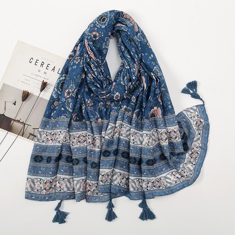 Литературный небольшой свежий хлопковый и льняной ретро-шарф с бахромой, женский напечатанный красивый шелковый шарф, японская солнцезащитная шаль