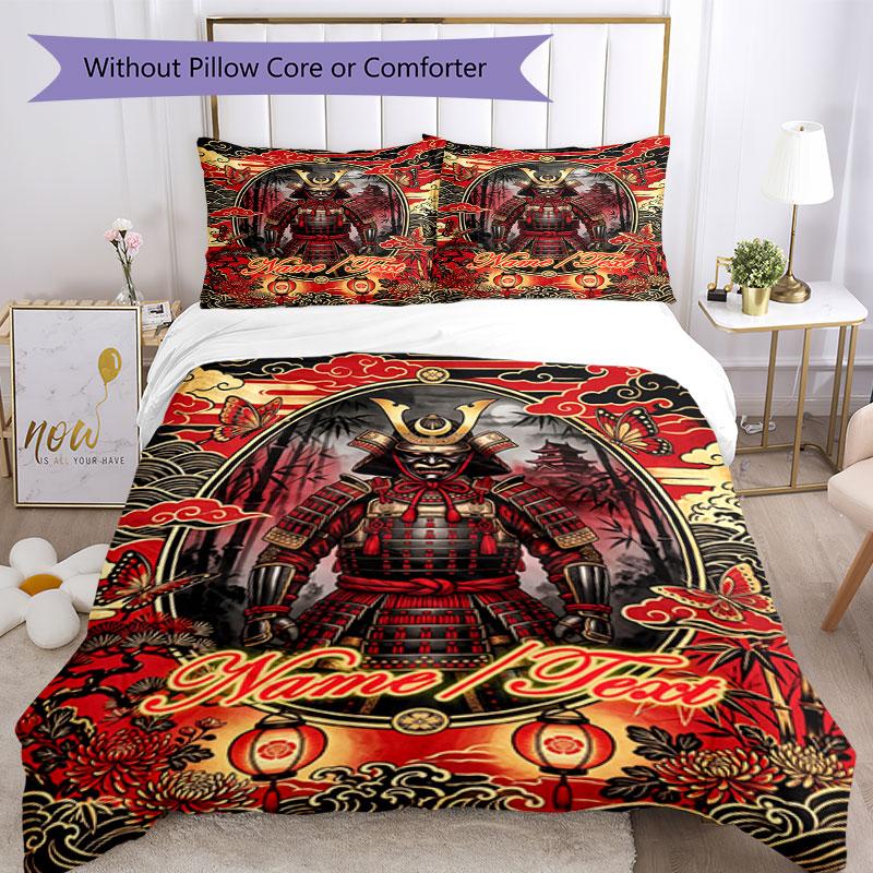 3PC Custom Name Samurai Armor Bedding Set Printed  Bedding Set Duvet Cover Closure Includes 1 Duvet Cover & 63 Pillowcases for Bedroom