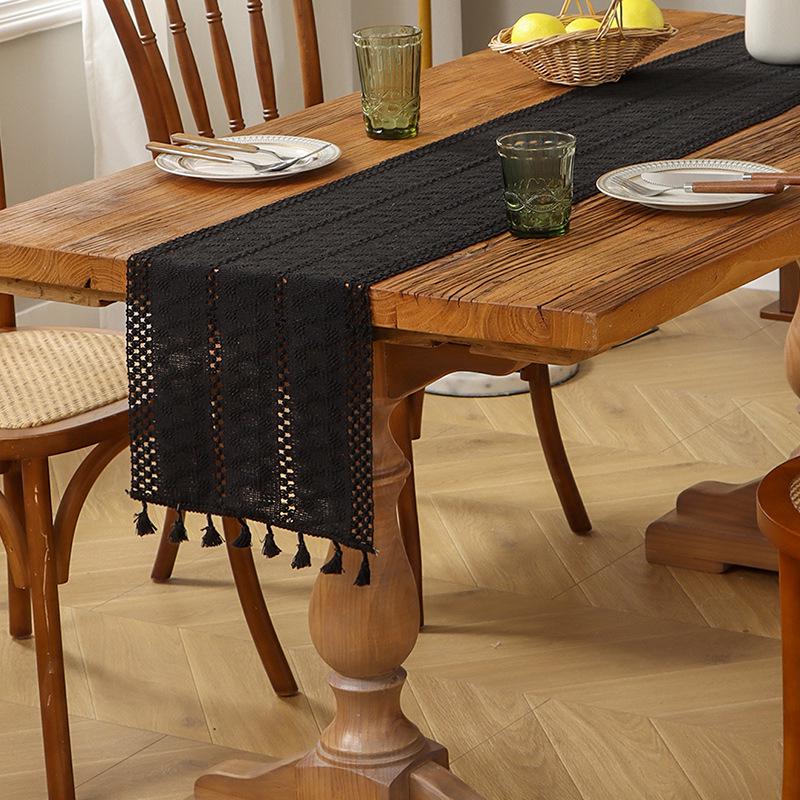Дорожка для стола с кисточками из хлопка и льна в этническом стиле - легкое роскошное праздничное украшение