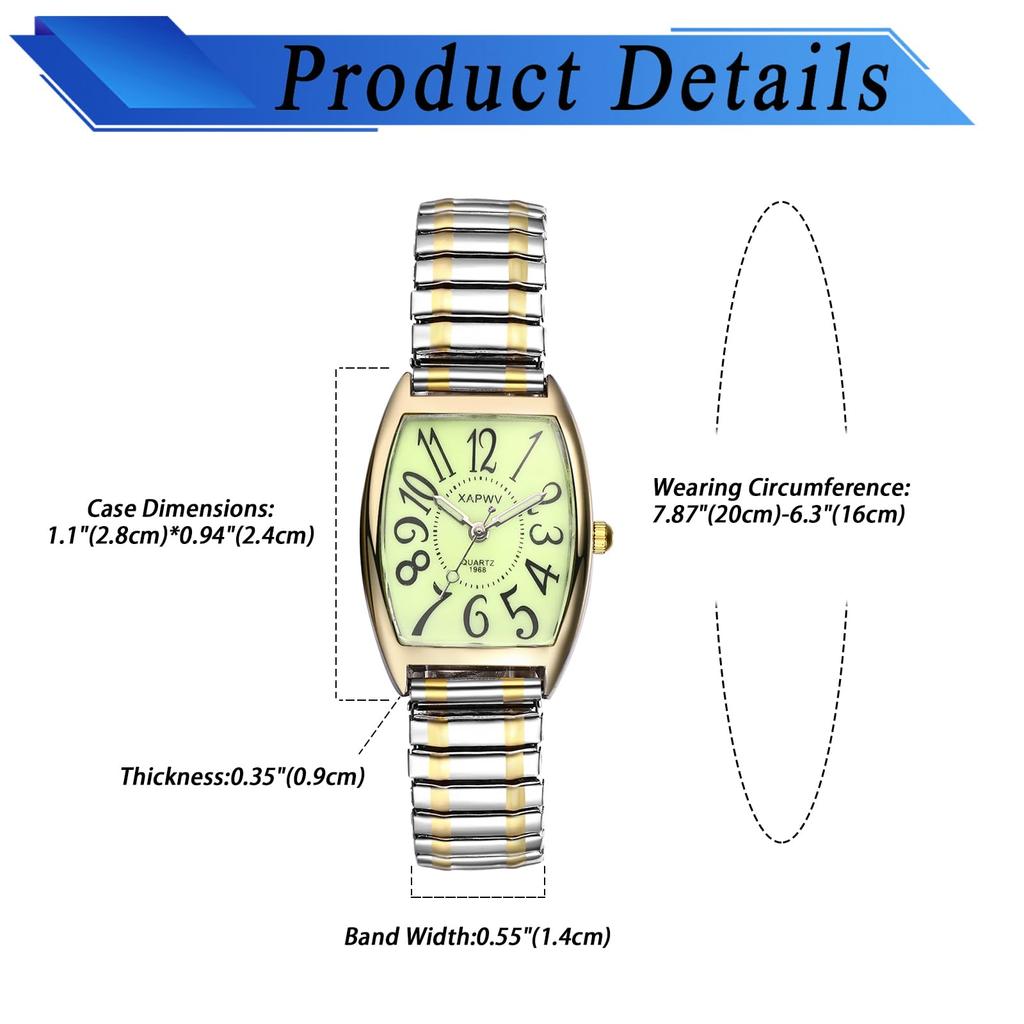 Square Analog Watch with Elastic and Cute Stainless Steel Watch with One Size Fits Waterproof Quartz Gold or Fashion Accessory Perfect for or Gifts