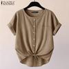 Женская повседневная блузка с круглым вырезом, летняя, с коротким рукавом, однотонная