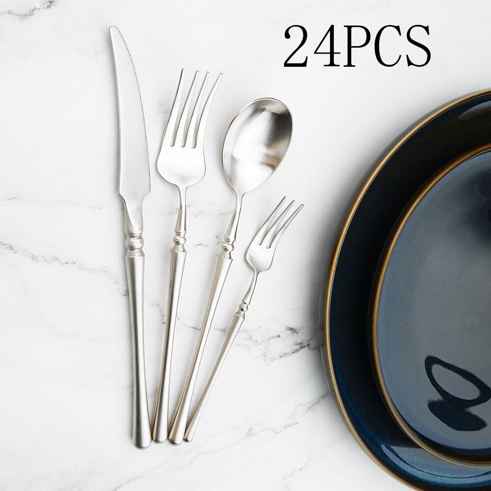 Золотые столовые приборы Набор столовой посуды Роскошные столовые приборы Наборы из стали 18/10 Качественная посуда Ножи Вилки Ложки Чайные ложки Вилки для кексов Обеденный набор