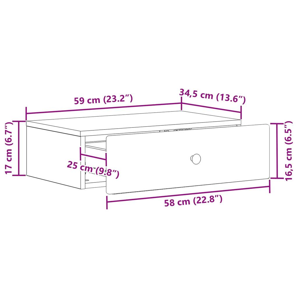 Wall Mounted Side Table High Gloss White 59 x 34.5 x 17 cm