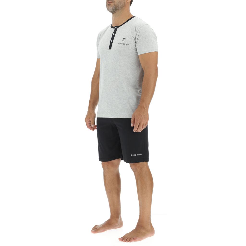 Ensemble Pyjama court homme en coton uni col boutonné & Logo poitrine