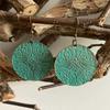 Богемный Ретро Бирюзовый Патинированный Отделка Этнические Резные Цветы Круглый Диск Висячие Серьги для Женщин Хэллоуин Вечеринка Ведьма Украшения