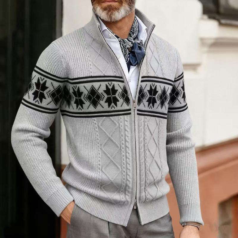 New Men's Casual Stand Collar Christmas Sweater Fashion Jacquard Loose Large Size Knitted Cardigan Jacket
