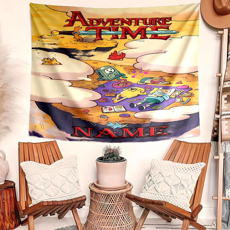 Personalized Adventure Time Background Tapestry,Custom Name Birthday Party,Multifunctional Wall Decoration for Home Decor,Various Occasions