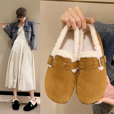 Ретро бархатные теплые низкие мокасины 2024 осень-зима взрыв повседневные ленивые туфли с одной педалью из пушистого хлопка женские