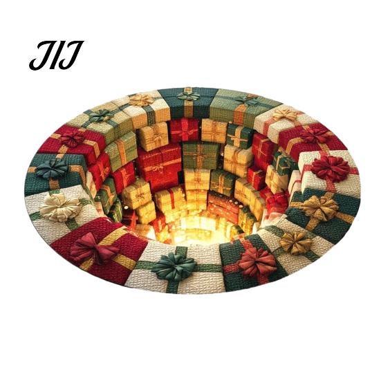 Skin Friendly Velvet Rug Christmas Round Rug, 3D Illusion Mat, Holiday Winter Carpet, Soft Gnome Deer Cozy Indoor Floor Covering Santa House