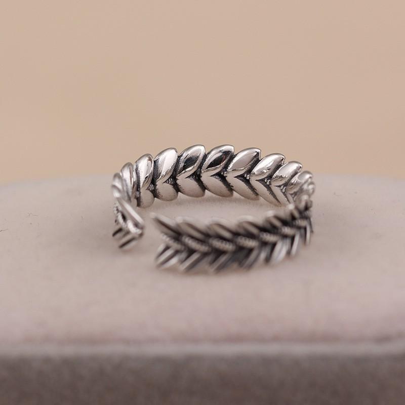 Adjustable Open Ring With Wheat Motif Vintage Plated Boho Minimalist Statement Women Men