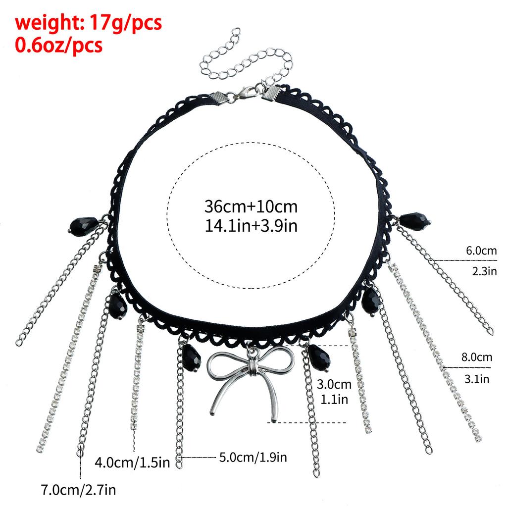 Accessories, Dark Wind Ribbon Neck Chain Bow Necklace, Halloween Tassel Chain Collarbone Chain Female