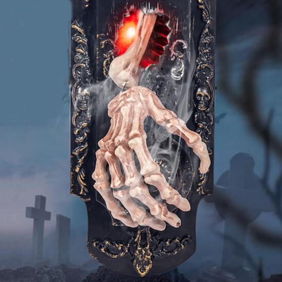 Дверной звонок с распылителем на Хэллоуин, активируемый движением, скелетный дверной звонок с красным светом и