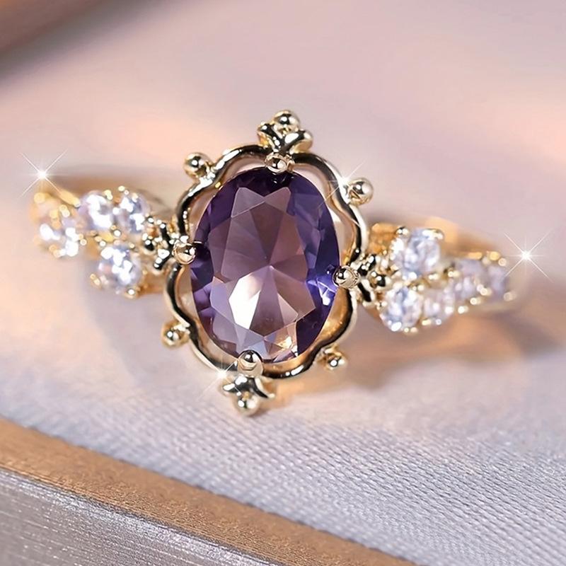 New Sweet princess style zircon ring for women Micro-paved imitation purple diamond women's ring