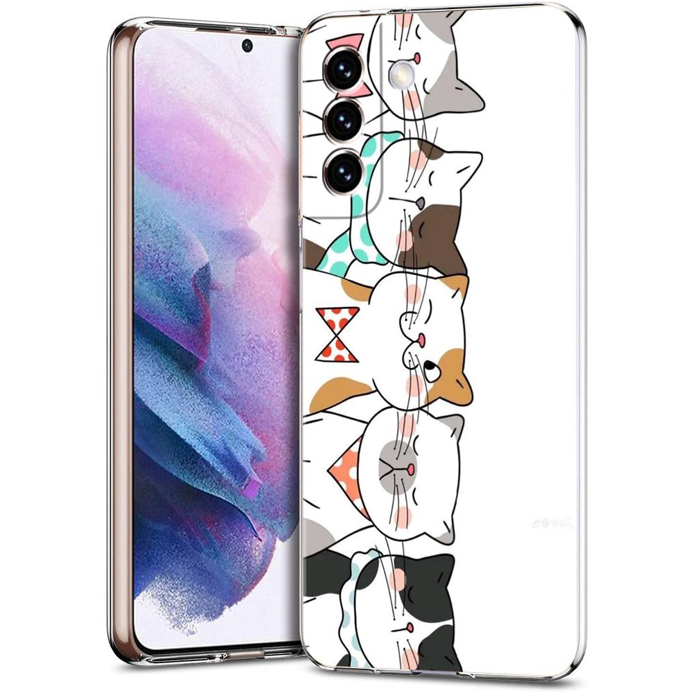Прозрачный чехол-бампер для Samsung Galaxy S25 S24 S23 S22 S20 S21 FE Ultra S24 S23 S10 S10E Plus Милый мультяшный узор с кошкой