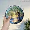 2D Flat Stained Glass Willow Tree Window Decoration Colored Glass Plate, 7.87inches Nature Tree Hanging Sun Catcher with Chain, Spring Summer Home