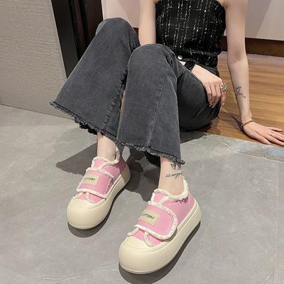 Женская обувь розовые кавайные женские туфли на высокой платформе с круглым носком симпатичные парусиновые городские 39 со стильными новыми хлопковыми роскошными