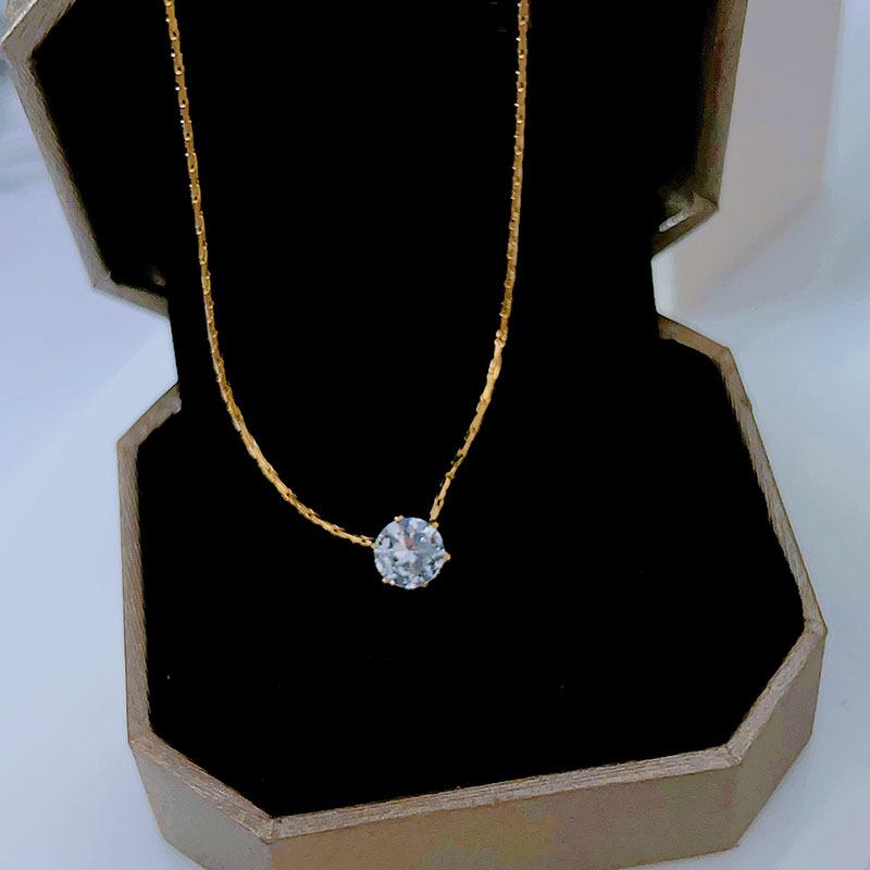 Ожерелье из титановой стали с цирконием и бриллиантами — элегантный, универсальный дизайн с шестью когтями для женщин