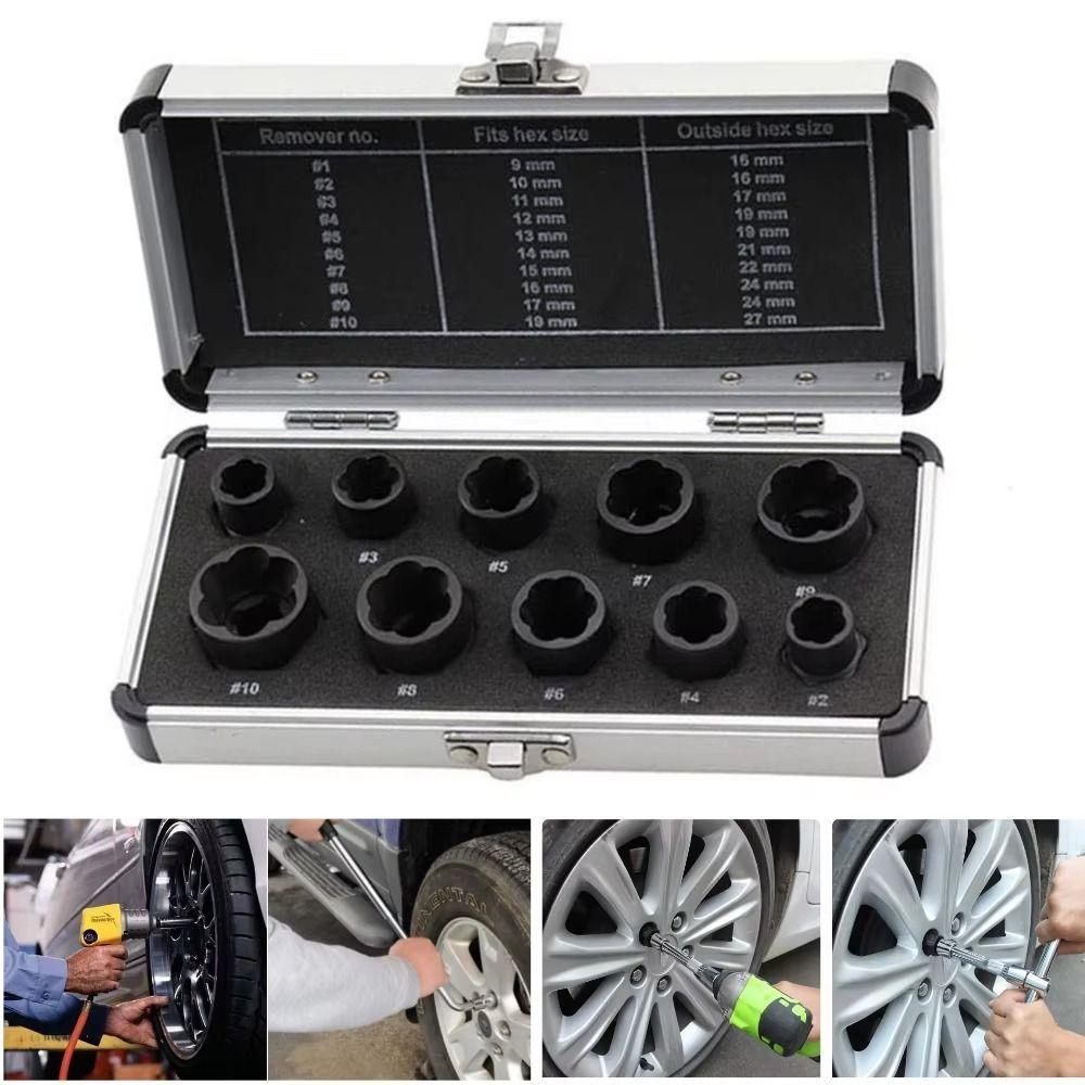Hexagonal Design Bolt Extractor Set with Aluminum Box Nut Removal Socket Rounded-Off Nuts