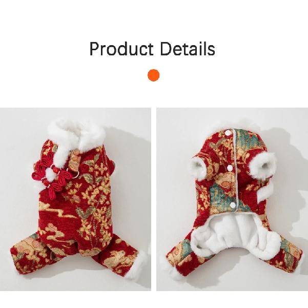 Traditional Chinese Dog Tang Suit Cute Warm Festive New Year Pet Outfit with Fur Collar Puppy Clothes for Chihuahua Yorkie