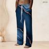Men s Plus Size Drawstring Waist Blue Gold Marble Print Straight Leg Full Length Beach Pants