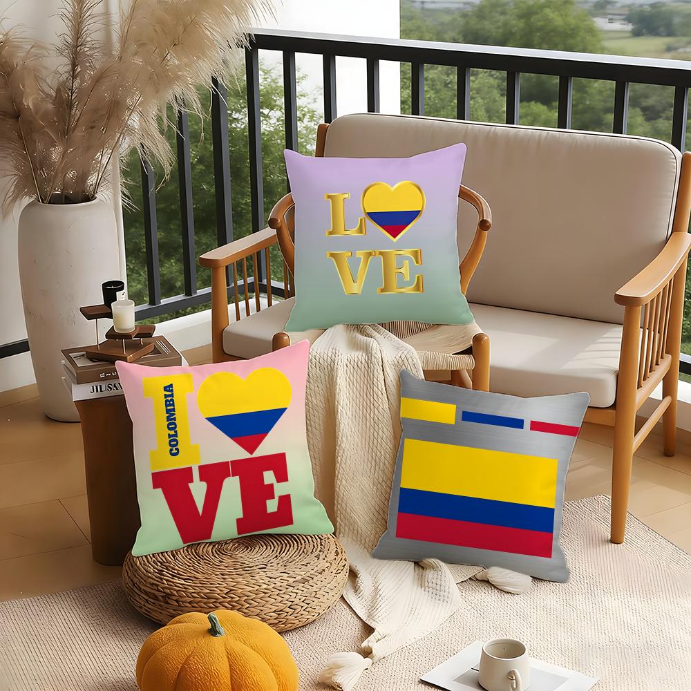 Colombia Col Flag Cushion Cover 1 Piece Short Plush Pillowcase, Soft And Washable, Mostly Used For Sofa, Car