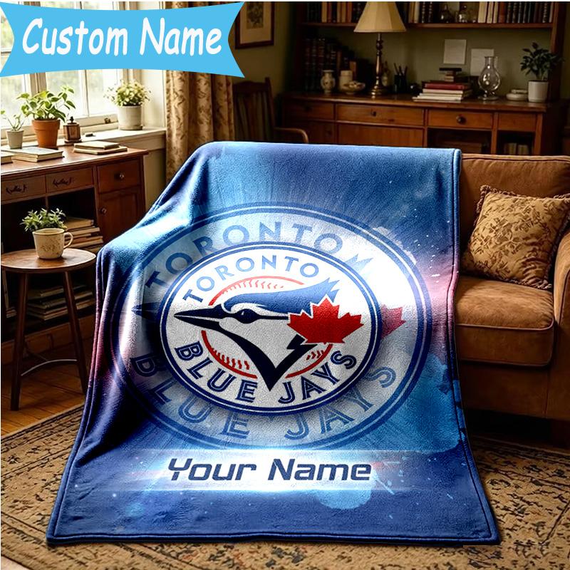 Custom Name Blue Jays Logo Blanket Bedding Blanket for Women Men, Soft Throw Blankets for Couch,Bed, picnic, Christmas gifts