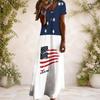 Women Plus Size V Neck Short Sleeve Printed Navy Blue Straight Long Maxi Dress