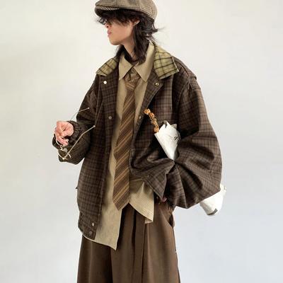 Весна Осень Оверсайз Цветной Лоскутный Мужской Клетчатый Пиджак Роскошный Мужской Дизайнерский Японский Стиль Винтажная Одежда