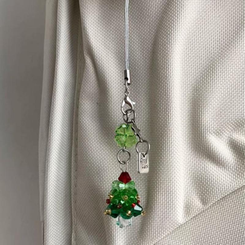 Christmas Keyring Lightweight Beads Keychain Bag Hanging Decoration Cute Christmas Tree Phone Strap For Holidays Gifts