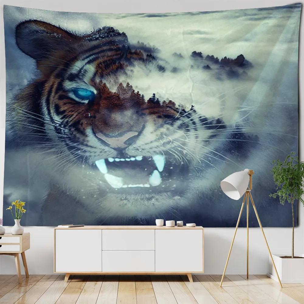 Blanket Curtain Home Bedroom Living Room Decoration Animal Ferocious Tiger Wall Hanging Tapestry Art