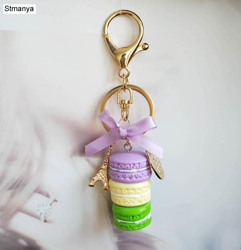 New Cake Key chain fashion car Key Ring Women bag charm accessories France Cake Macarons with Eiffel Tower Keychain gift Jewelry