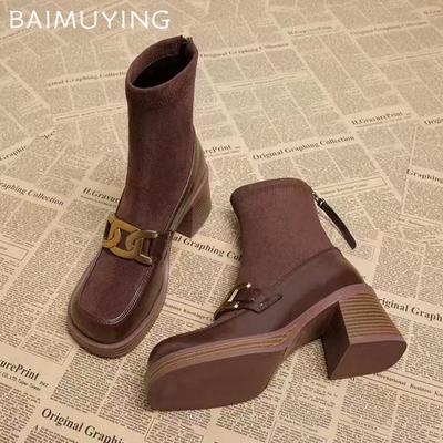 Массивные женские ботильоны из замши, зимние туфли на высоком каблуке в стиле ретро 2025 года, дизайнерские туфли-лодочки-гладиаторы, новые мотоциклетные ботинки Botas De Mujer