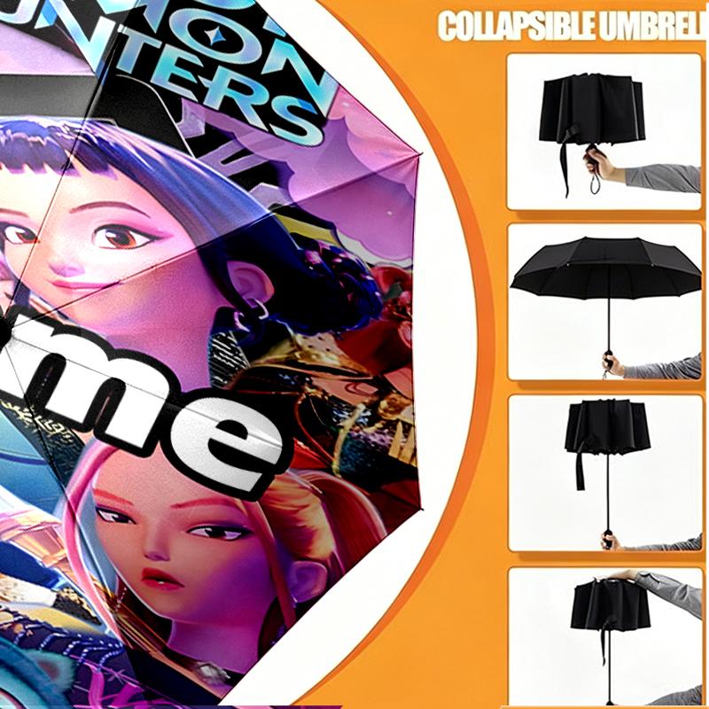 Custom Name Personalized KPop Demon Hunters Print Umbrella, Auto Open Close, 8‑Rib Sturdy Frame, Commute Camping Hiking Use, Birthday Gift