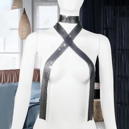 Алюминиевый шарф с блестками, ожерелье для мужчин и женщин, легкий сверкающий дизайн, ожерелье с воротником, декоративный аксессуар