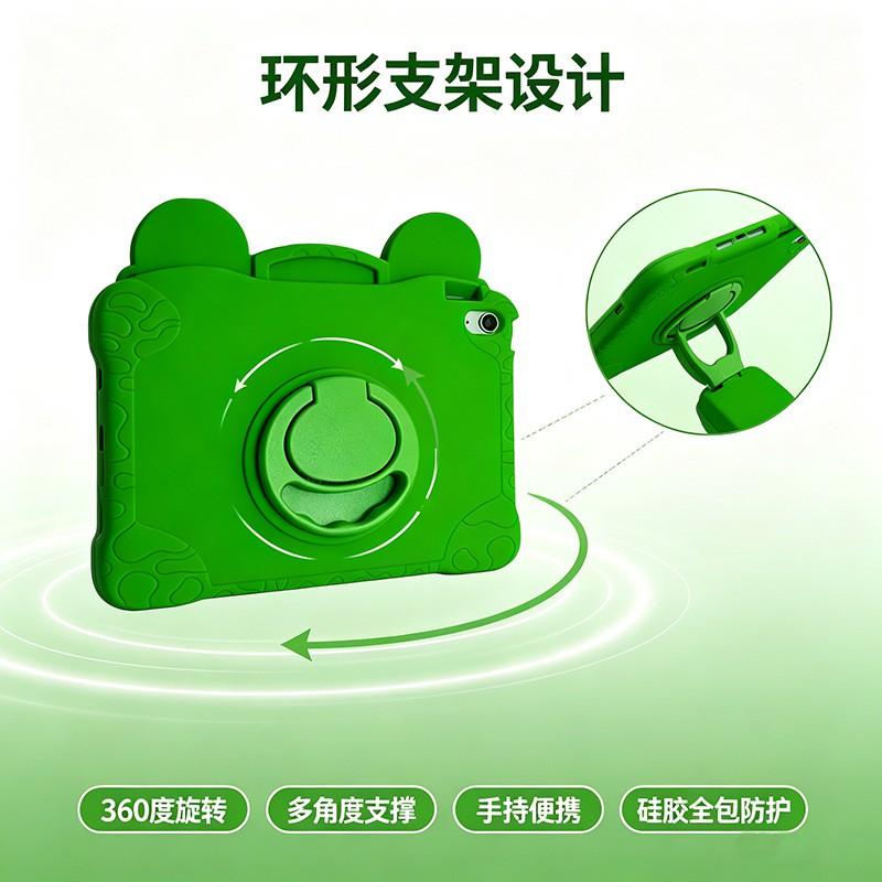 IPad 10th Gen Case Cute Frog Silicone Cover 360 Rotating Stand Full Body Shockproof