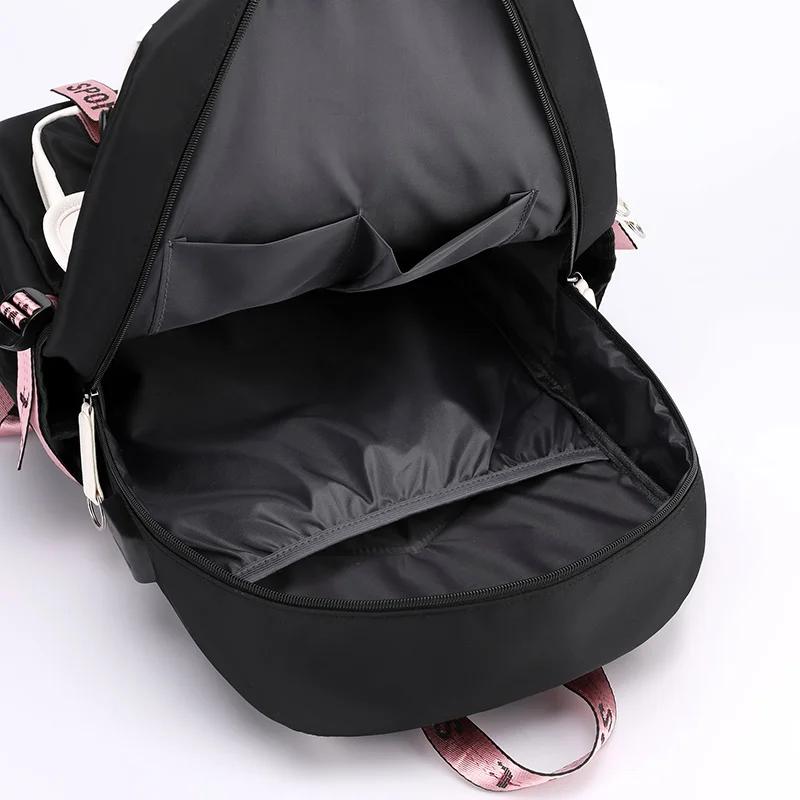 Large School Bags for Teenage Girls USB Port Canvas Schoolbag Student Book Bag Fashion Black Pink Teen School Backpack