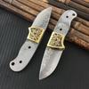 DIY Semi-finished VG10 Damascus Steel Fixed Blade Knife Billets - Edged Blade with Copper Umbrella Hole