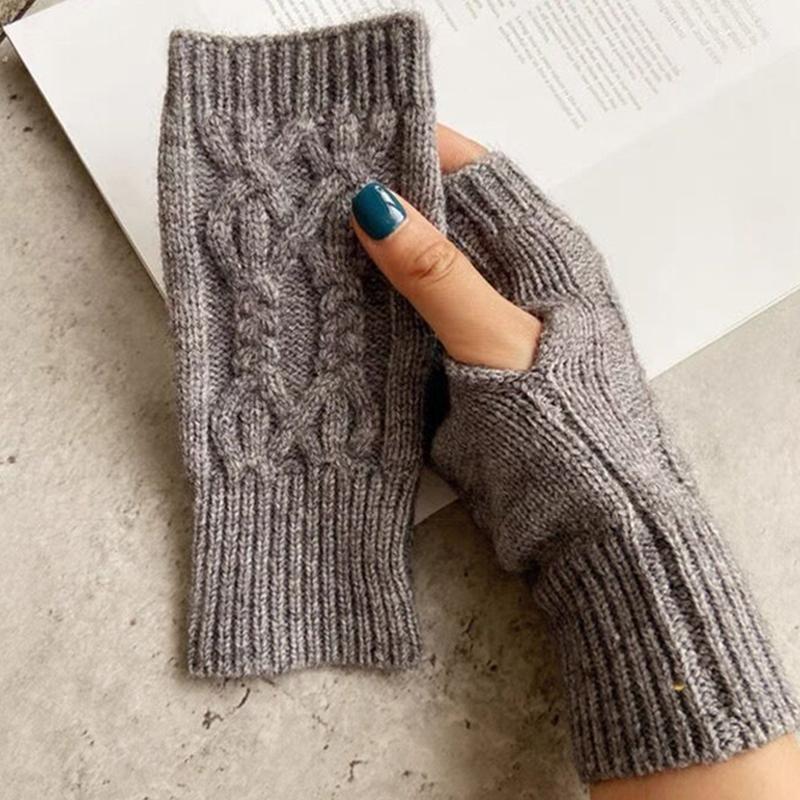 Warm Wool Fingerless Wrist Gloves Women Winter Knitted Half Finger Arm Cover Long Sleeve Gothic Crochet Twist Pattern Mittens
