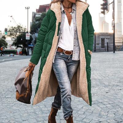 Женское зимнее пальто с капюшоном, на подкладке из плюша, двухсторонняя, удобная верхняя одежда, теплый большой карман на молнии