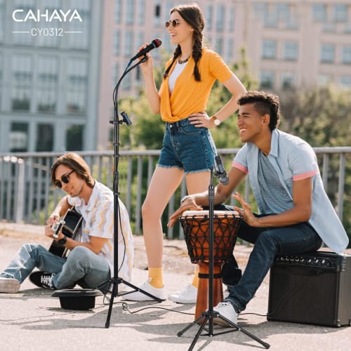 CAHAYA [Latest 2-Way Design with Cell Phone Holder] Gooseneck Microphone Stand, Straight, Height Adjustable from 83-187cm, Includes 1 Gooseneck Arm, 1