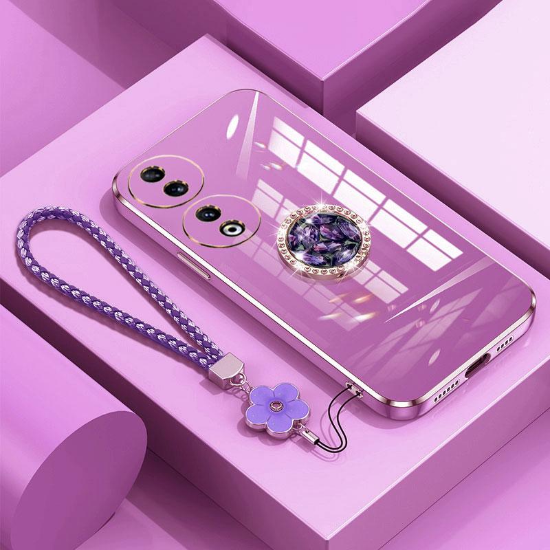 Чехол для Honor 90 Роскошный чехол-кольцо с бриллиантами для Honor 90 Pro 50 70 Lite X9a Чехол для телефона с цветочным шнурком Гальванические чехлы Honor90 5G