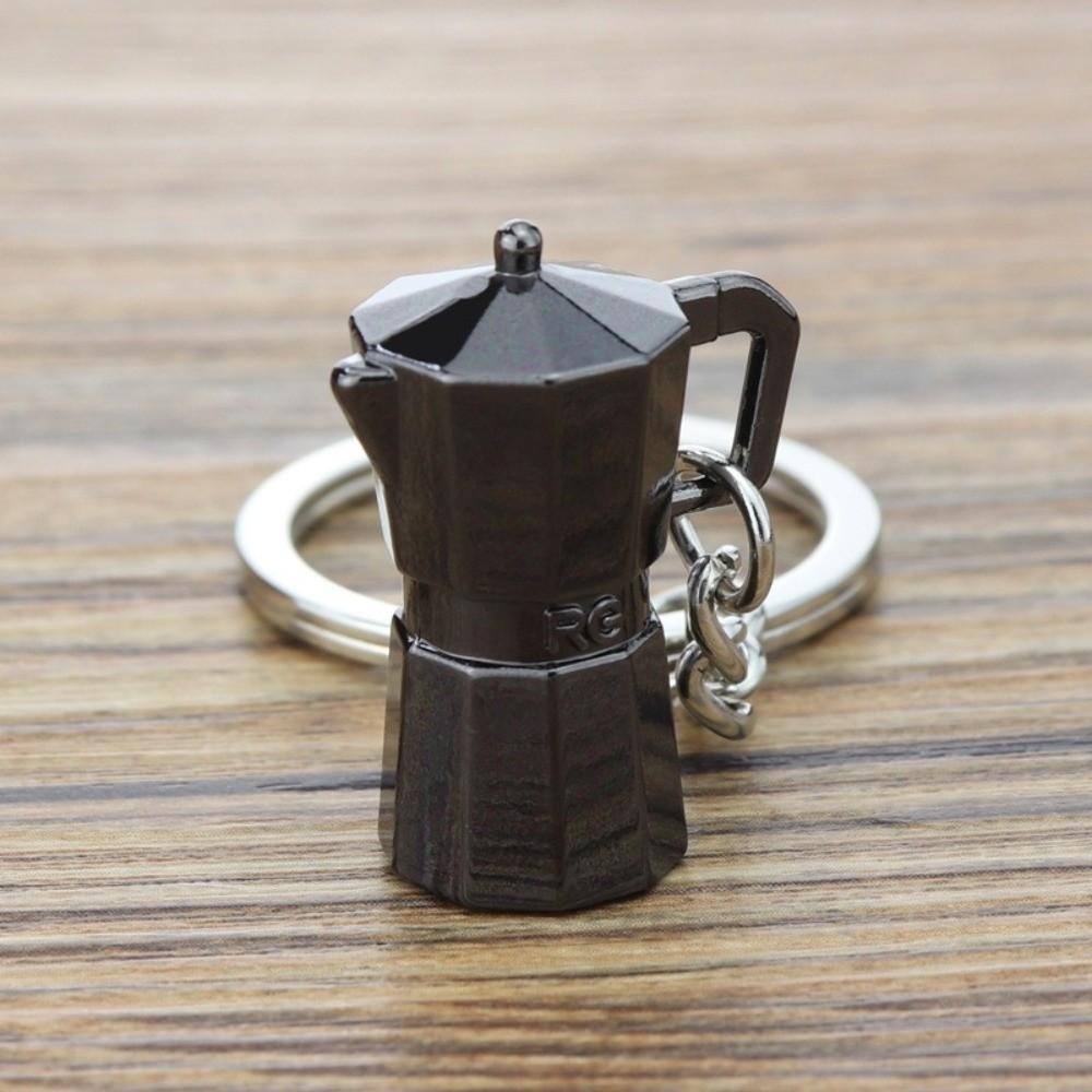Creative 3D Coffee Keychain Metal Mini Size Moka Pitcher Keyring Barista Keychain Coffee Enthusiasts